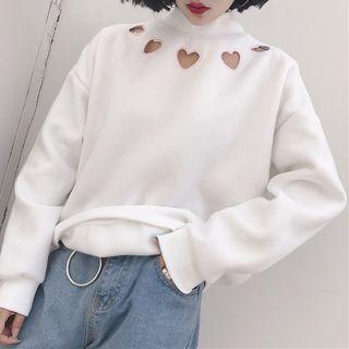 Heart Cut Out Mock Neck Pullover