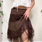 Lace Mesh Low Waist Midi Skirt