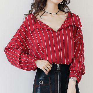 Striped V-neck Shirt Stripes - Red - One Size