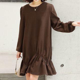 Plain Ruffle Hem Midi Shift Dress