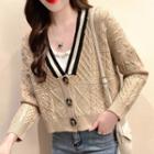 Long-sleeve Cropped V-neck Knit Sweater Cardigan