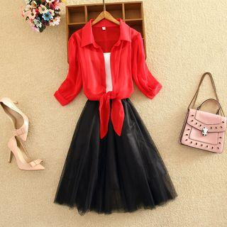 Set: Tie Waist Shirt + Strappy A-line Dress