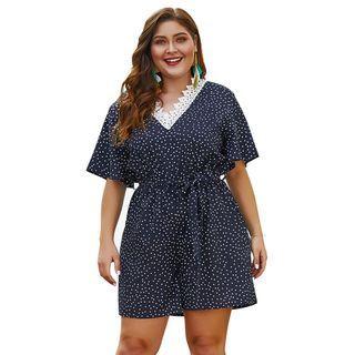 Plus Size Dotted Short-sleeve Playsuit