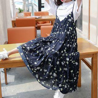 Floral Print Spaghetti Strap Tiered Dress