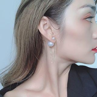 Faux Pearl Chained Through & Through Earring 1 Pair - As Shown In Figure - One Size