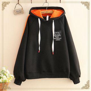 Printed Pocket-front Fleece-lined Hoodie As Shown In Figure - One Size