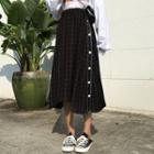 Checked Buttoned Midi A-line Skirt Black - One Size