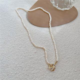 Flower Alloy Freshwater Pearl Necklace Gold - One Size