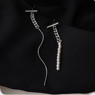 Asymmetrical Chain Drop Earring 1 Pr - Silver - One Size
