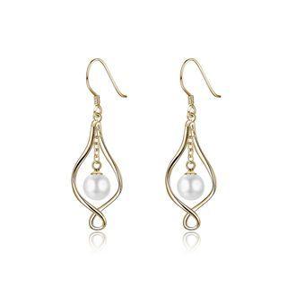 925 Sterling Silver Simple Elegant Plated Champagne Gold Geometric Pearl Earrings Champagne - One Size