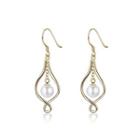 925 Sterling Silver Simple Elegant Plated Champagne Gold Geometric Pearl Earrings Champagne - One Size