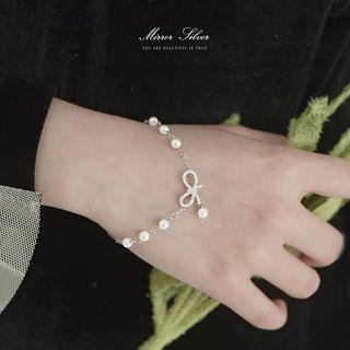 Rhinestone Bow Faux Pearl Bracelet