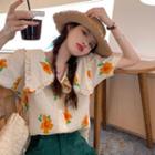 Puff-sleeve Floral Print Shirt Orange Flower - Pale Yellow - One Size