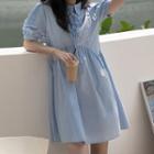 Lace-up Plain Puff Short Sleeve Dress