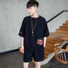 Set: Elbow-sleeve Printed T-shirt + Shorts