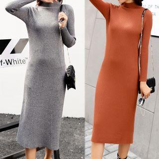 Long-sleeve Mock Neck Midi Knit Dress