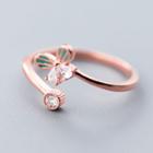 925 Sterling Silver Rhinestone Butterfly Open Ring S925 Silver - Rose Gold - One Size