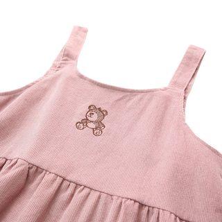 Embroidery Corduroy Shirred Jumper Dress