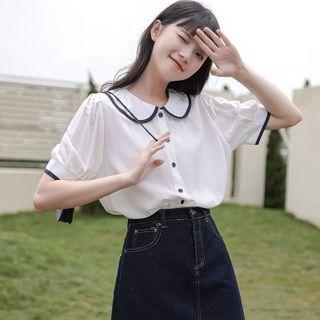 Short-sleeve Color-block Blouse