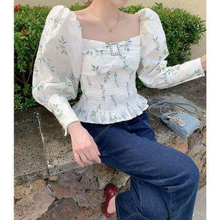 Square Neck Floral Embroidered Blouse