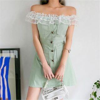 Off-shoulder Lace-trim Minidress