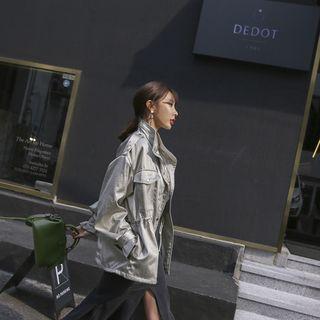 Stand-collar Satin Safari Jacket