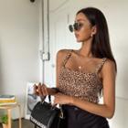 Sleeveless Leopard Cropped Top