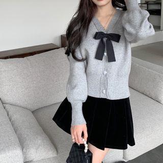 Bow Cardigan 1534 - Sweater - Gray - One Size