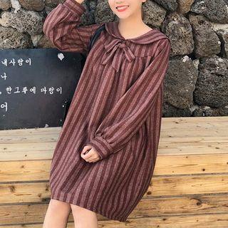 Long-sleeve Sailor-collar Striped Dress