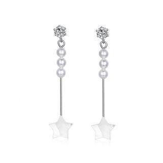 Sterling Silver Simple Fashion Star Shell Tassel Earrings Silver - One Size
