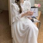 Short-sleeve Ruffle Blouse / Midi A-line Skirt