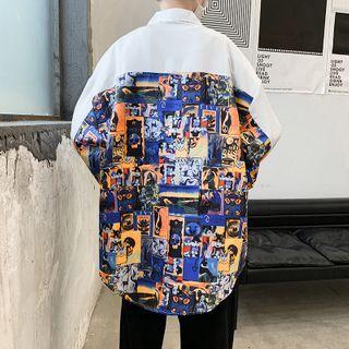 Printed Panel Oversized Shirt