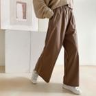 Band-waist Wide Cotton Pants Light Brown - One Size