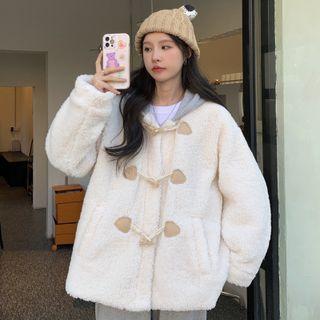 Mock Two-piece Hooded Toggle Fleece Jacket