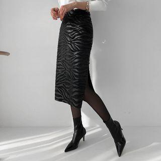 Zebra Pleather Midi H-line Skirt