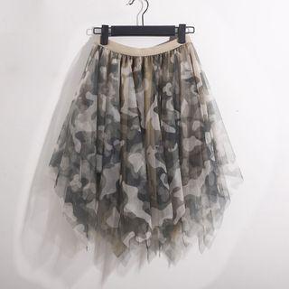 Camouflage Asymmetrical Mesh A-line Skirt Camouflage - Green - 60-95cm