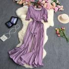 Puff-sleeve Pleated Wide Leg Jumpsuit