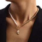 Shell Pendant Faux Pearl Alloy Necklace Gold - One Size