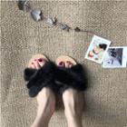 Cross Furry Strap Flat Slide Sandals