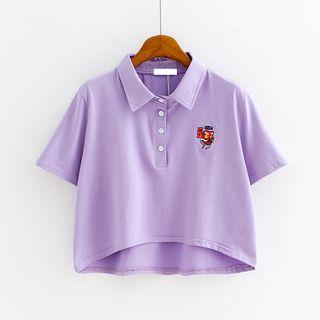 Embroidered Short-sleeve Cropped Polo Shirt