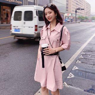 Collared Pocket Detail Short-sleeve Playsuit