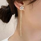Rhinestone Flower Fringed Earring 1 Pair - 925 Silver Needle - Gold - One Size