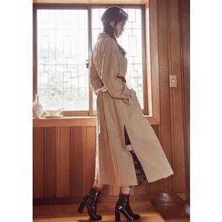 Funnel-neck Tie-waist Long Coat