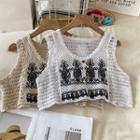 Sleeveless Crochet Button-up Crop Knit Top