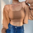 Set: Cropped Fluffy Cardigan + Camisole Top