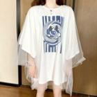Mock Two-piece 3/4-sleeve Overlay T-shirt Dress As Shown In Figure - One Size