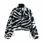 Zebra Print Fluffy Zip Jacket