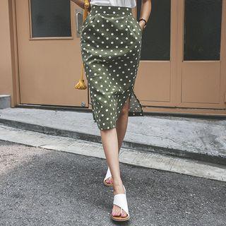 Polka-dot Linen Blend H-line Midi Skirt
