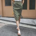 Polka-dot Linen Blend H-line Midi Skirt