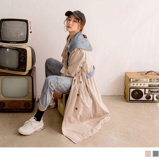 Detachable Contrast Hooded Trench Jacket